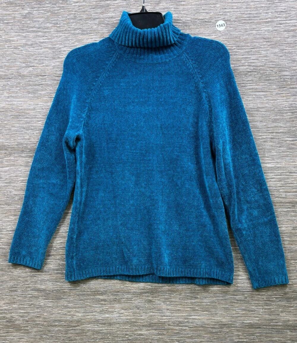 Chico's Turtle Neck Knit Sweater Womens Size 2 US L Turquoise Long Sleeve Casual